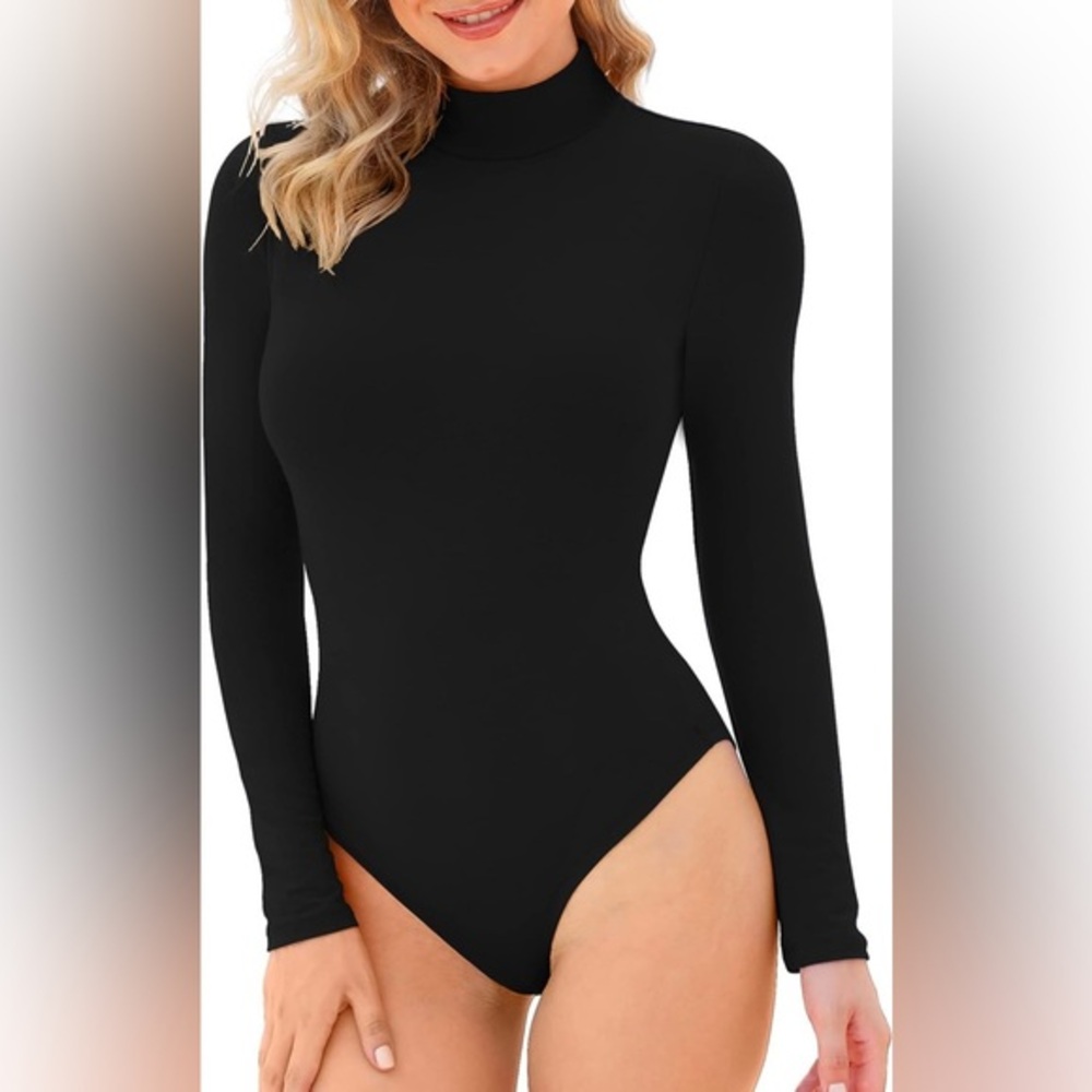 LAOLASI Women's Turtle Mock Neck Long Sleeve Slim Fit Tops Bodysuits Jumpsuit - Picture 1 of 3